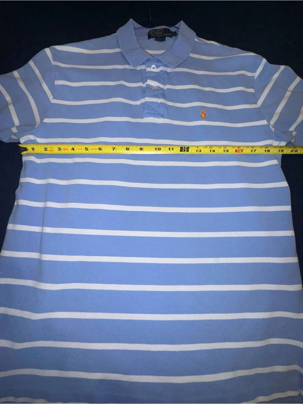 Men’s L Ralph Lauren Light Blue and White Striped Polo Orange Embroidered Emblem